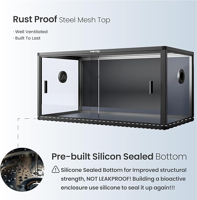 50 Gallon Bearded Dragon Tank, Reptile Enclosure for Easy Maintenance, Front Opening Reptile Tank with Top Screen Ventilation & Glass Sliding Door 36''x18''x18''-PawvioPets