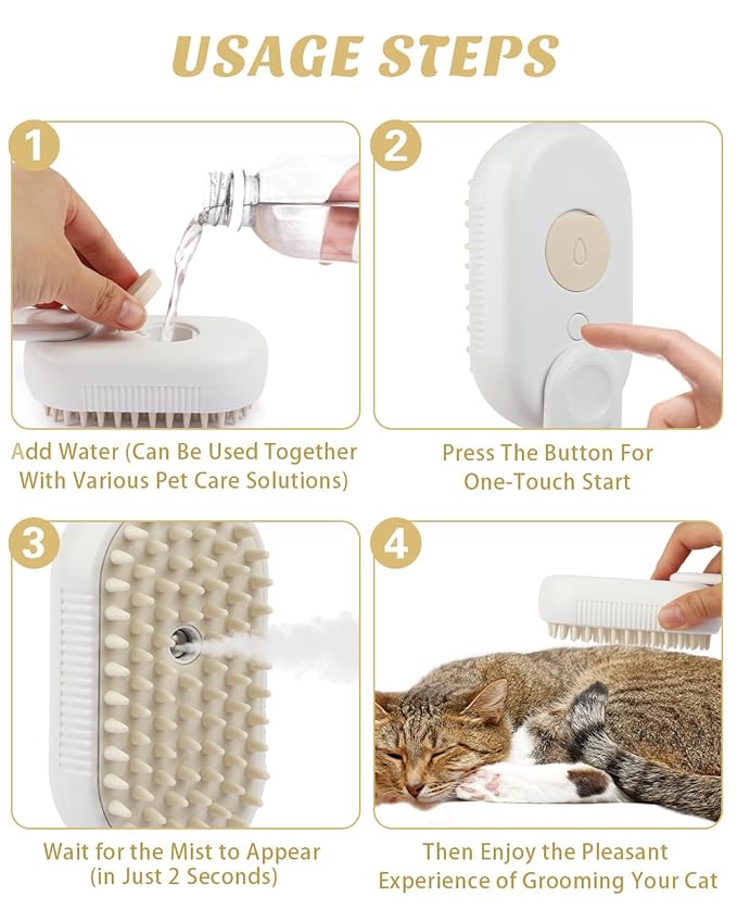 6 in 1 Cat Steam Brush for Shedding, Portable Anti-Static Grooming Comb for Cats & Dogs, Steam Misting Water Brush, Self-Cleaning Pet Hair Remover, Indoor Cat Spray Brushes for Cats & Dogs-PawvioPets