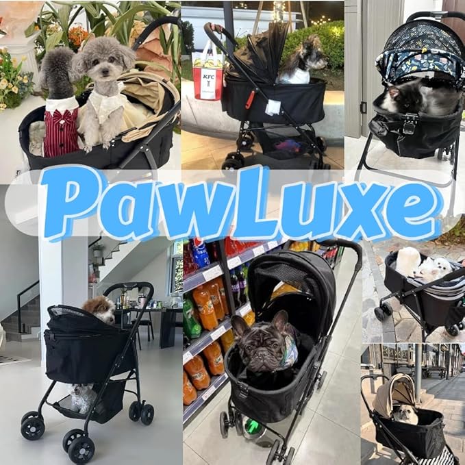 4 Wheels Pet Stroller 4 in 1 Pet Stroller with Detachable Carrier for Small & Medium Dogs Cats up to 55 lbs Easy-Folding Travel Dog Wagon with Car Seat Breathable Mesh,Black-PawvioPets