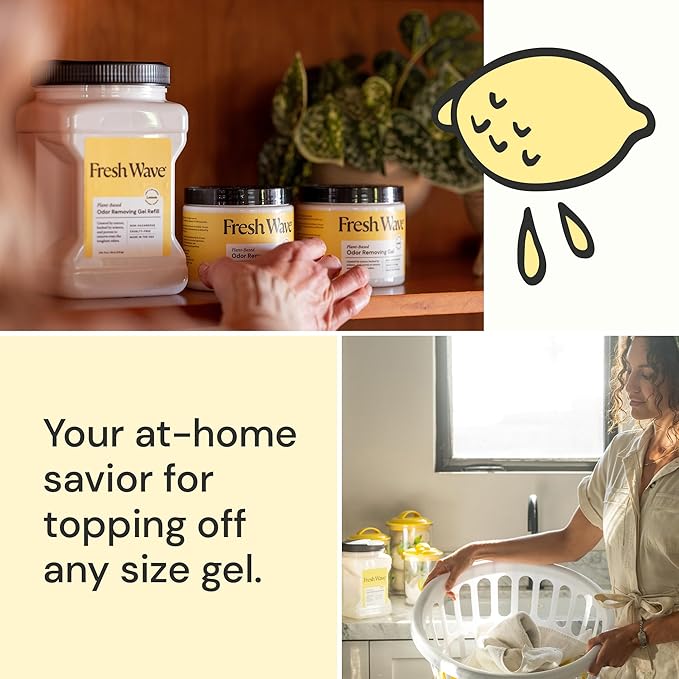 Fresh Wave Lemon Odor Removing Gel Refill, 63 oz. - Safer Odor Absorbers for Home, Natural Plant-Based Odor Eliminator, Every 15 oz. lasts 30-60 Days, For Cooking, Trash & Pets-PawvioPets