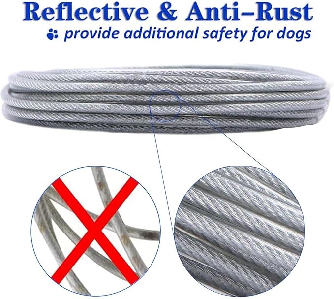 Dog Tie Out Cable for Dogs Outside Up to 125/250lbs,10/20/30/50FT Long Dog Leashe&Chains,Small-Large Dogs Runner Cable for Yard,Heavy Duty Lead Line for Outdoor,Camping,Yard(250lbs 30FT, Silver)-PawvioPets