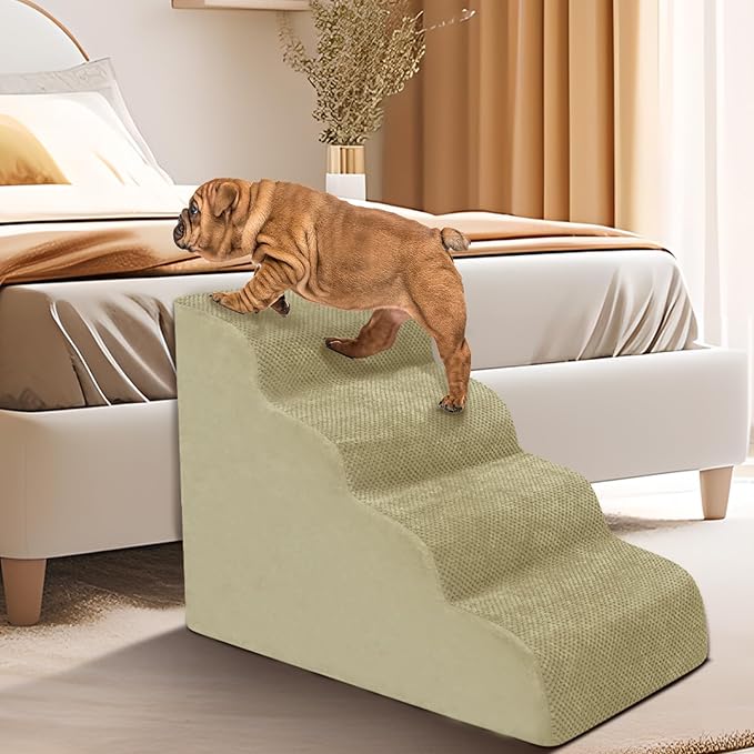 Dog Stairs for Small Dogs - High Density Foam Pet Steps, Extra Wide Dog Ramp with Non-Slip Bottom for High Beds, Couch and Sofa, Best for Dogs Injured, Older Doggy Cats-PawvioPets