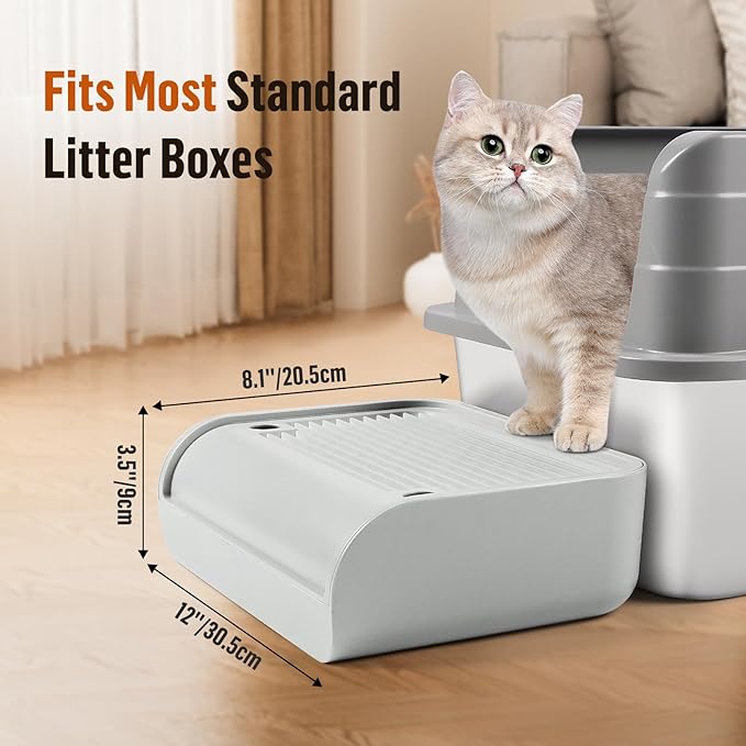 Cat Litter Box Step, Cat Litter Box Ramp Mat with Filter Function for Self-Cleaning Cat Litter Box, Easy to Clean, Cat Pedal Step Stool Ideal for Kitten & Elderly Cats (Light Grey)-PawvioPets