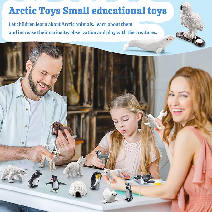 26Pcs Arctic Animal Figures - Polar Animal Toys Figurines with Penguins Arctic Fox Wolf Polar Bear Reindeer - Miniature Toys Cake Topper Christmas Birthday Gift for Kids & Toddlers-PawvioPets