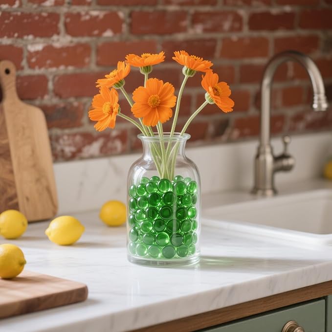 2.16LB Glass Beads Vase Filler Aquarium Gravel Decor Flat Glass Marbles Gems Pebbles Fish Tank Rocks Home Decorative Art Craft - Green-PawvioPets