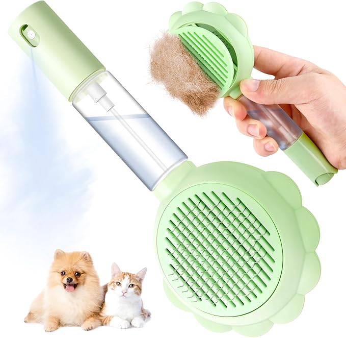 Cat Hair Brush for Shedding, 3-in-1 Pet Spray Hair Removal Comb with Visual Spray & Release Button, Waterproof Dog Grooming Brush for Furry Pet-PawvioPets
