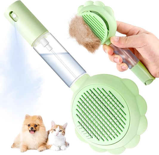 Cat Hair Brush for Shedding, 3-in-1 Pet Spray Hair Removal Comb with Visual Spray & Release Button, Waterproof Dog Grooming Brush for Furry Pet-PawvioPets