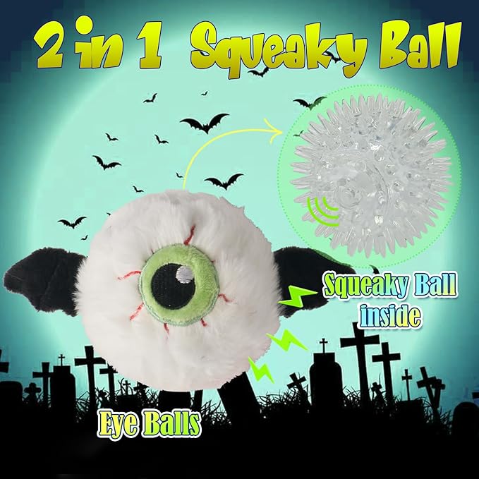 DKING 3Pack Squeaky Dog Balls,2 in1 Funny Puppy Ball Toys,Birthday Dog Toy for Small Medium Dogs (Halloween Ball)-PawvioPets