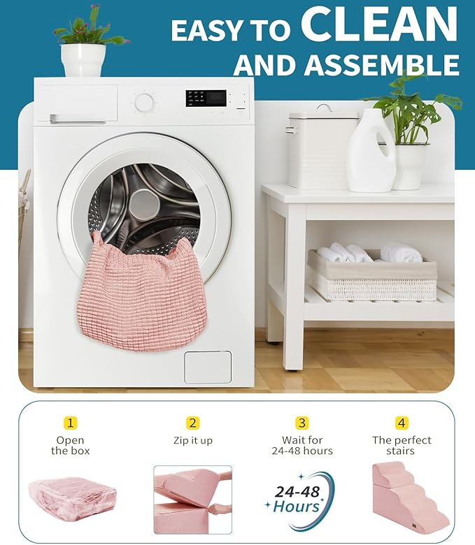 Dog Step for Bed, Dog Stair 5-Step 35D Pet Stair 22.8" H for High Bed or Sofa Non-Slip Balanced Pet Step Indoor, Pink-PawvioPets