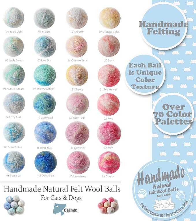 Felt Wool Cat Toys Ball with Catnip and Bell, Natural Handmade (Baby Blue (5 Units))-PawvioPets