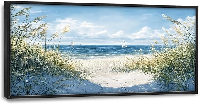 Framed Large Beach Wall Art for Living Room, Oversized Coastal Nautical Wall Decor Sailboat Canvas Seaside Pictures Modern Artwork Home Decoration for Living Room Bedroom Office 60"x30"-PawvioPets