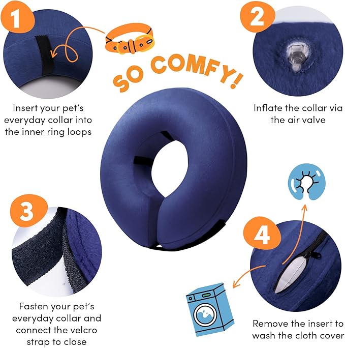 BENCMATE Inflatable Dog Cone Collar Alternative, Soft Dog Cone for Small Medium Large Dogs and Cats, Neck Recovery ECollar Donut Collar After Surgery (Large, Navy Blue)-PawvioPets