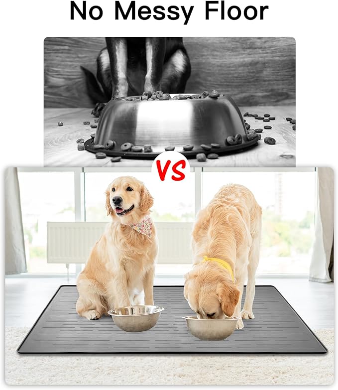 48" x 32" Largest Pet Food Mat, XXXL Silicone Dog Mats for Food and Water, Nonslip Pet Feeding Mats for Floors,Dog Cat Bowl Mat with Raised Edges, Lake Blue-PawvioPets