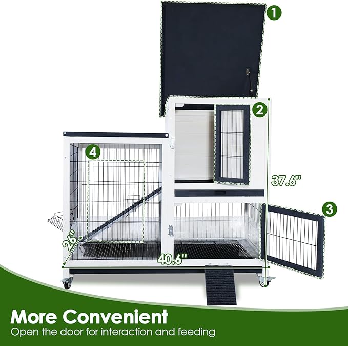 Bunny Hutch Indoor Rabbit Cage Outdoor 2-Story Rabbit House with Urine Guards and 2 Removable Tray for Small Animals-PawvioPets