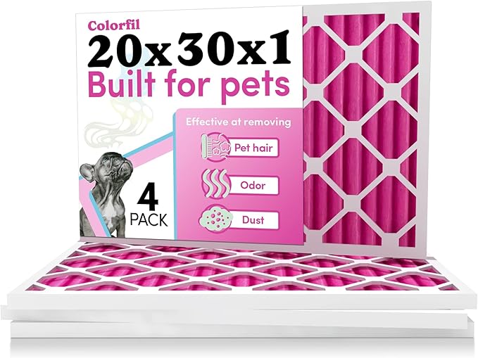 Colorfil 20x30x1 Air Filter (4-Pack) | Made in the USA | Color Changing | Remove Cat and Dog Odor | MERV 8 for Pet Hair Dander and Dust | 19.75"x29.75"x0.75" Exact Size-PawvioPets