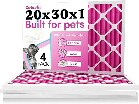 Colorfil 20x30x1 Air Filter (4-Pack) | Made in the USA | Color Changing | Remove Cat and Dog Odor | MERV 8 for Pet Hair Dander and Dust | 19.75"x29.75"x0.75" Exact Size-PawvioPets