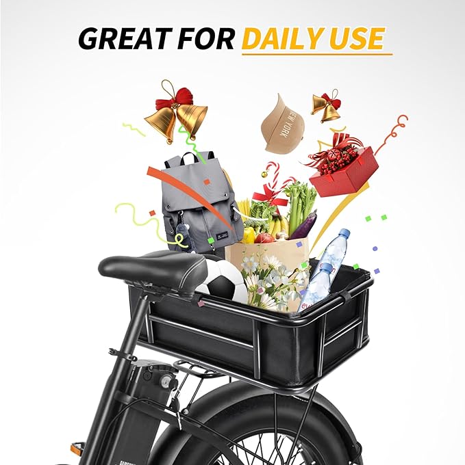 Bike Basket Rear with Liner,Waterproof Cover,Cargo Net Large Rear Bike Basket,Heavy Duty Bicycle Rear Basket for Electric Bike, Ebike,Great for Bike Trip,Carrying Grocery,Ball,Dog-PawvioPets