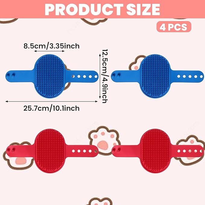 4Pcs Silicone Cat Grooming Brush Set, Multi-Functional Cat Self Groomer for Indoor Cats, Wall Mounted Face Scratchers, Grooming Strap Pad for Sofa & Chair Legs (Blue, Red)-PawvioPets