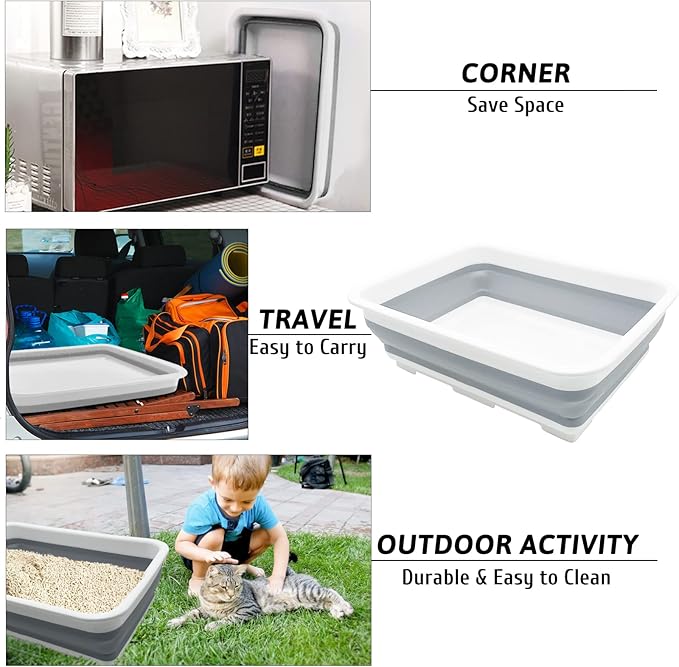 Fhiny 2PCS Open Cat Litter Box, Kitten Potty Pan Semi-Enclosed Foldable Waterproof Travel Toilet Low Entrance for Indoor Cats Small Pet Kitty Rabbit Supplies Easy to Clean and Assemble-PawvioPets