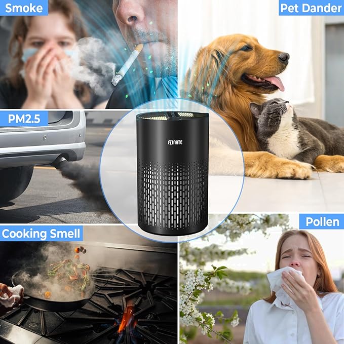 FITNATE Air Purifiers for Home Large Room Up to 1076 Ft² with Aromatherapy, H13 True HEPA Air Purifier for Pets, Quiet Air Cleaner for Smoke Dust Pollen Pet Dander Odor, with Night Light,Timer, Black-PawvioPets