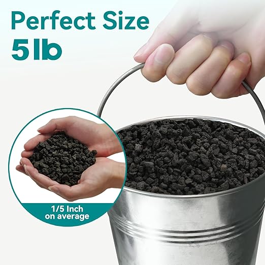 5lbs Small Lava Rocks for Plants Drainage, 1/5 Inch Black Gravel Mulch for House Plants, Succulent Rocks Pebbles for Planters,Cactus, Bonsai Tree, Pure Volcanic Rocks, Top-Dressing-PawvioPets