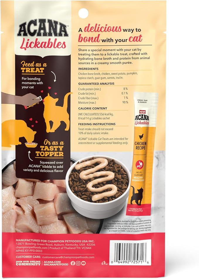 ACANA Lickables Cat Treats Chicken Recipe .5oz Tubes (5 Count)-PawvioPets