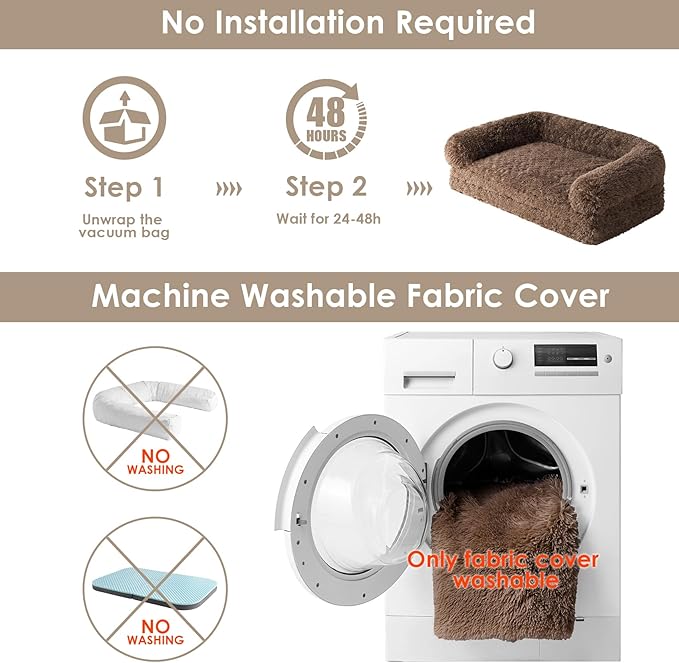 EHEYCIGA Foldable XXL Dog Bed, Faux Fur Fluffy Pet Couch Bed for Extra Large Dogs, Orthopedic Calming Memory Foam Big Pet Bed, Washable Soft Pet Sofa Bed with Non-Slip Bottom, Brown, 54"x38"x7.5"-PawvioPets