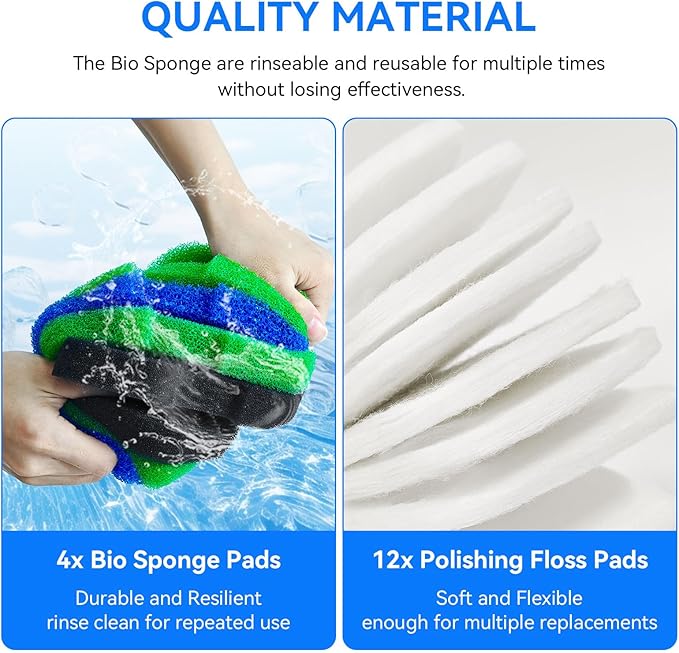 Canister Filter Pads Compatible with SUNSUN HW-302 /505A and Aqua top CF-300 Canisters Filters Sponges Replacement for Polar Aurora 265GPH Canister Filter for Aquarium Fish Tank and Turtle Tank -16PCS-PawvioPets