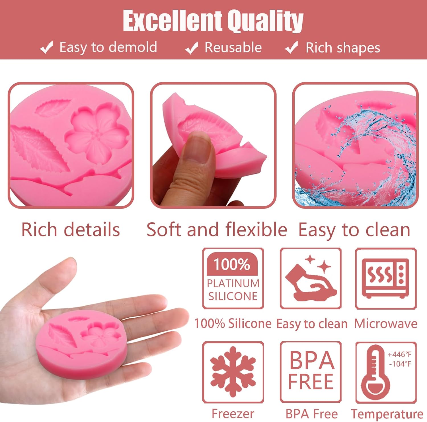 Peach Blossom Shape Molds 4 Pcs, Plant Flowers Leaf Fondant Silicone Molds for Cake Decoration Candy Sugar Cupcake Topper Cake Pop Popsicle Polymer Clay Crafts