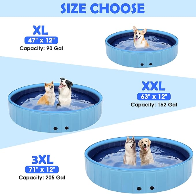 63" Large Dog Pool with Sprinkler, 2-in-1 Foldable Swimming Pool Non-Slip Hard Plastic Splash Sprinkler Kiddie Pool for Outdoor Backyard Kids Dogs Ducks and Pet Baths-PawvioPets
