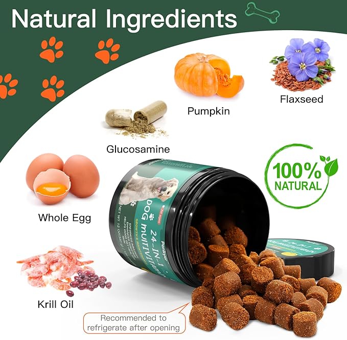 Dog Vitamins and Supplements, Senior & Puppy Multivitamin for Dogs Support with Glucosamine Chondroitin Omega Probiotics - Dog Multivitamins Chewable for Hip & Joint, Skin, Immune - (Chicken 120 Ct)-PawvioPets