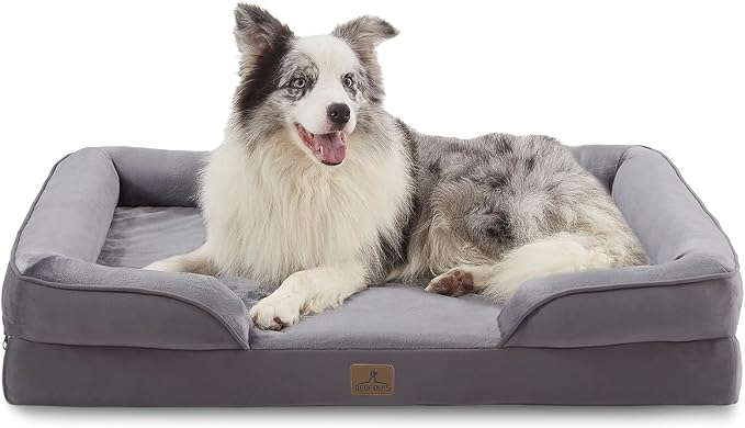 Bedfolks Orthopedic Dog Bed, Big Waterproof Dog Sofa Bed for Large Dogs, Egg Foam Pet Couch Bed with Removable Washable Cover and Nonslip Bottom, Dark Grey-PawvioPets