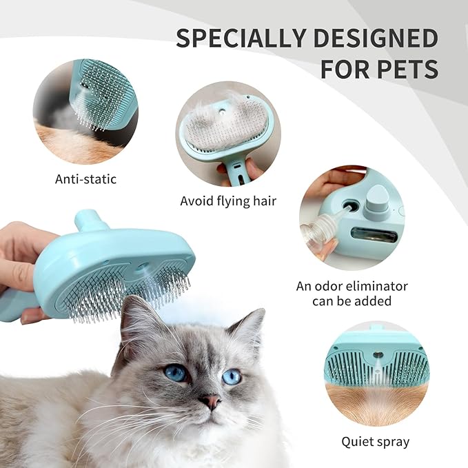 3-in-1 Self-Cleaning Pet Brush for Shedding - Removes Static and Loose Hair from Dogs and Cats (Blue)-PawvioPets