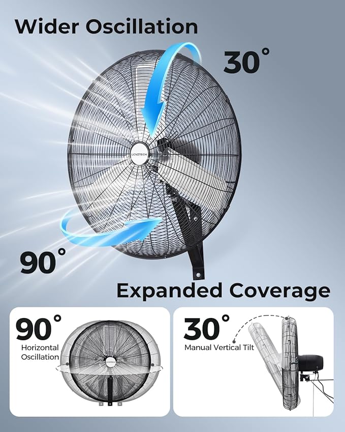 30 inch Wall Mount Fan Oscillating, 3-Speed 8850 CFM High Velocity Industrial Wall Mounted Fan, Heavy Duty Air Circulator for Garage, Shop, Gym, Workshop, Covered Patio - UL Listed-PawvioPets