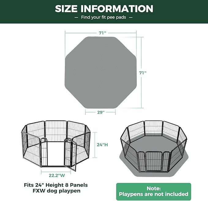 FXW Washable Pee Pads for Dogs, Puppy Pads with Super Absorbent, Specifically Designed Rollick/Homeplus 24inch 8 Panels Dog Playpen, 29" Octagon, Gray, 1 Pack-PawvioPets