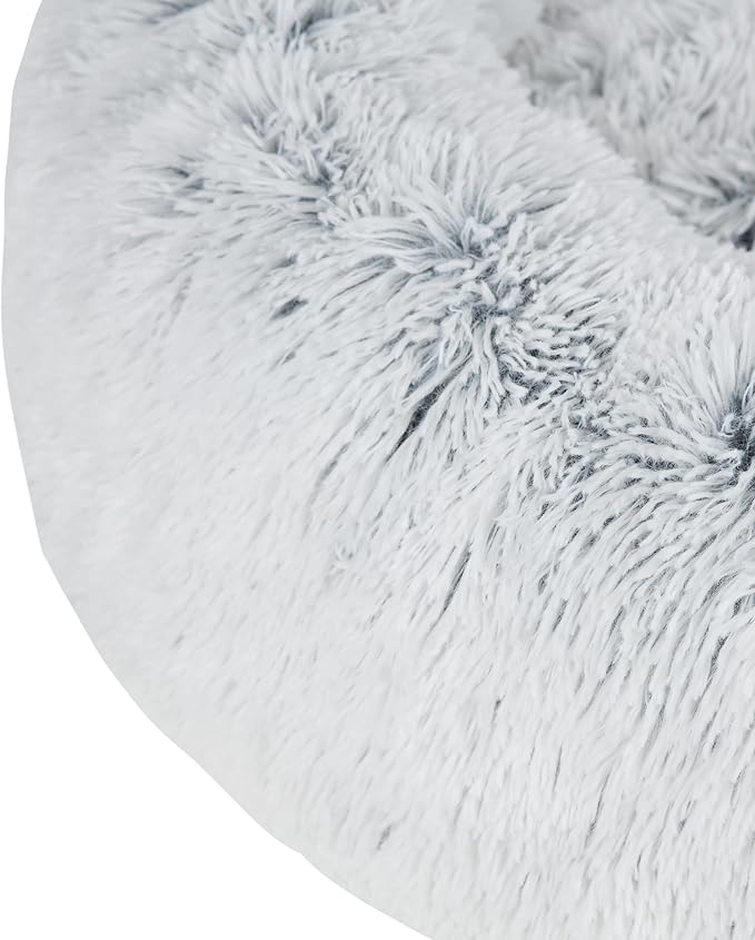 Best Pet Supplies Round Donut Dog Bed with Plush Faux Fur Fabric, Calming, Anti-Anxiety Cushion for Indoor Pets, Slip-Resistant Base, Soft Ergonomic Support - Light Warm Gray, 24x24x7''-PawvioPets