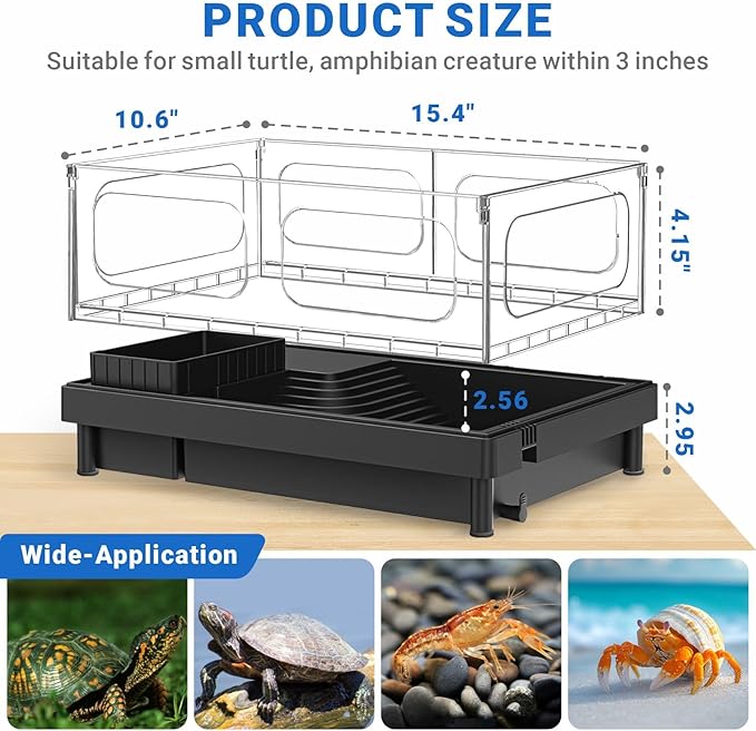 GOZILLA Small Turtle Tank with Adjustable Lamp, Acrylic Turtle Tank Starter Kit, Reptile Habitat and Terrarium with Multi-Functional Areas for Tortoise, Crab, Crayfish, Small Reptile.(Tank+Lamp)-PawvioPets