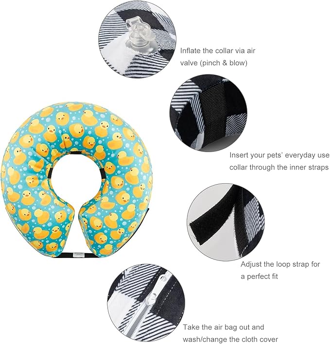 CuteBone Inflatable Dog Donut Collar with Removable Soft Fleece Covers for Small/Medium/Large Dogs and Cats After Surgery GWB04M-PawvioPets