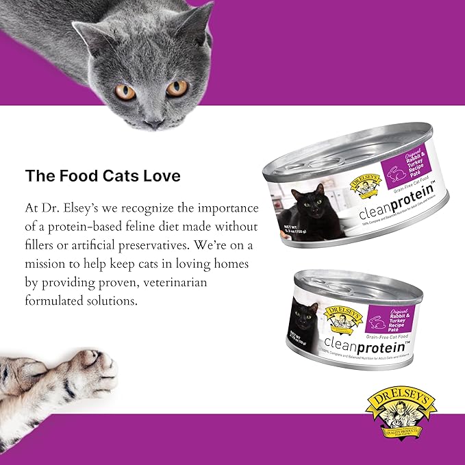 Dr. Elsey's cleanprotein Original Rabbit & Turkey Recipe Wet Cat Food, (Pack of 24), 5.3oz Cans-PawvioPets