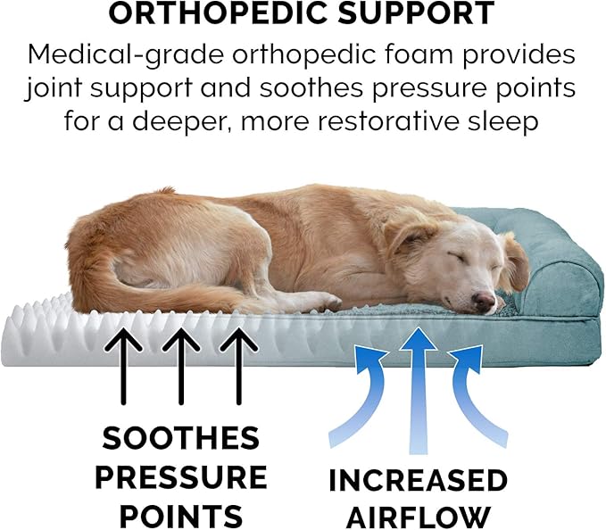 Furhaven Orthopedic Dog Bed for Large/Medium Dogs w/ Removable Bolsters & Washable Cover, For Dogs Up to 55 lbs - Plush & Suede Sofa - Deep Pool, Large-PawvioPets