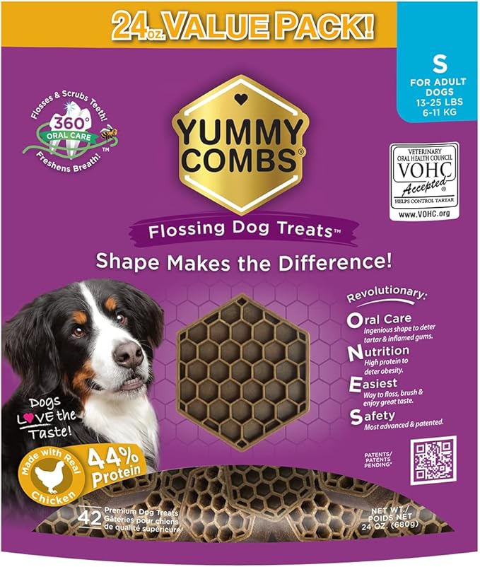 Dog Dental Treats – Vet VOHC Approved – Delicious Chicken Protein – Removes Tartar with Cleaning Comb Shape – Dental Dog Treats for Small Dogs (24oz, 42 Count)-PawvioPets