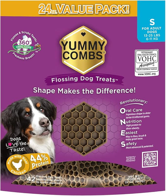 Dog Dental Treats – Vet VOHC Approved – Delicious Chicken Protein – Removes Tartar with Cleaning Comb Shape – Dental Dog Treats for Small Dogs (24oz, 42 Count)-PawvioPets