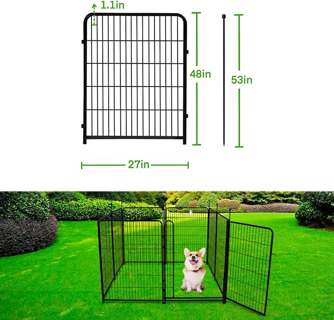 Garden Fencing 48in High No Door, 12 Panels Total 26.6Ft(L) Dog Fence Outdoor for Yard. Black Metal Fencing for Yard 4ft Tall, Flower Bed Fence, Animal Barrier Fences-PawvioPets