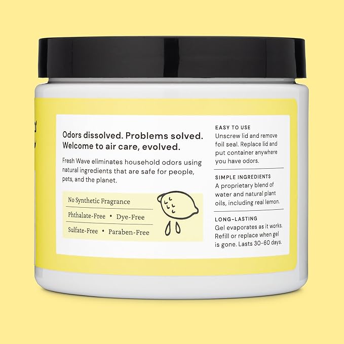 Fresh Wave Lemon Odor Removing Gel, 15 oz. | Odor Absorbers for Home | Safer Odor Relief | Natural Plant-Based Odor Eliminator | Every 15 oz. lasts 30-60 Days | For Cooking, Trash & Pets-PawvioPets