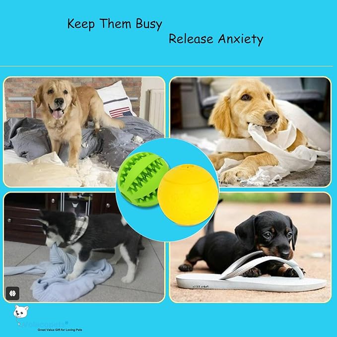 Dog Puzzle Toy, Treat and Dental Balls, Interactive Treat Dispensing Toy for Dogs, Durable Puppy Toys for Teething Small Dogs, Rubber Teeth Balls, Slow Feeder, 2-Pack (Medium Large)-PawvioPets