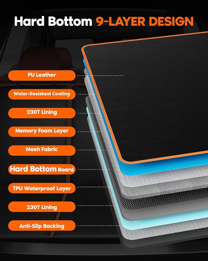 6-in-1 Leather Dog BackSeat Extender, Hard Bottom 40/60 Split Waterproof Car Back/Front Seat Cover, Rear Hammock Carseat Protector, Large Size Pet Mat for SUV/Truck/Cargo, Vehicle Bed Travel Accessory-PawvioPets