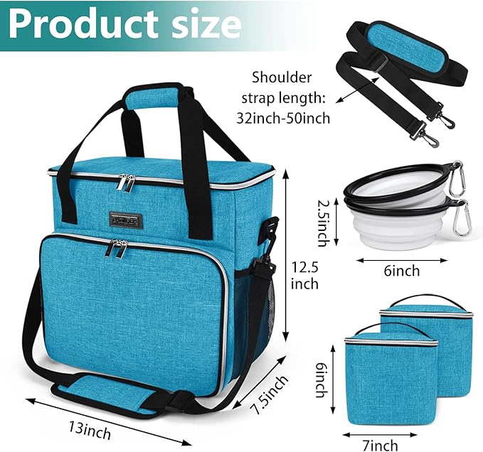BAGLHER Dog Travel Bag, Pet Travel Bag (ALL Pet Travel Supplies), With 2 Pet Food Containers and 2 Collapsible Silicone Bowls; Essential Kits for Pet Travel Sky Blue-PawvioPets