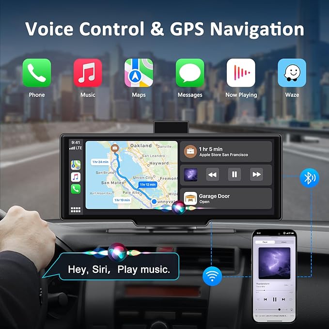 Apple carplay & Android Auto,Wireless Double din 10.26 inch Dash Cam with Front Camera and Backup Camera.GPS Navigation,Mirror Link/Voice Control/Bluetooth for Car RV Pickup Bus Trailer.etc-PawvioPets