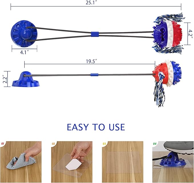 Aggressive Chewer Dog Toys - Rope Toys with Suction Cup, Teething Treats & Puzzle Food Dispensing Ball (Navy Blue)-PawvioPets