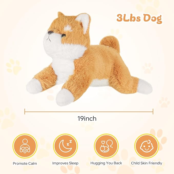 19Inch 3 Pounds Dog Weighted Stuffed Animals, Cute Realistic Puppy Stuffed Animal, Sensory Comfort Plush Throw Pillow Toy, Dog Plush Gift for Adults Kids Youth-PawvioPets